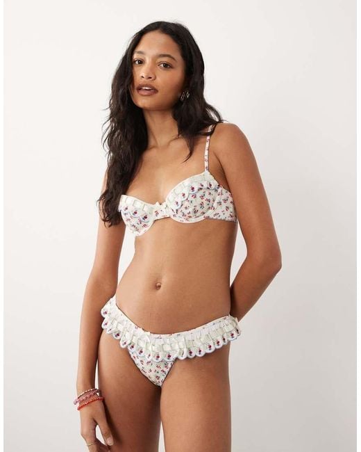 For Love & Lemons Brown Cherry Mae Ribbon Detail Bikini Top