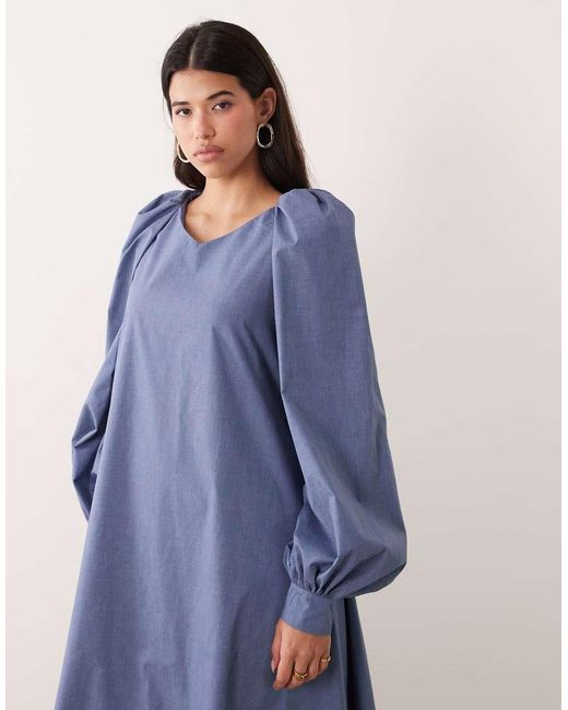 DASKA Blue Oversized Balloon Sleeve Maxi Dress