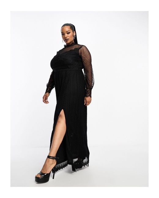 Tfnc Plus Black High Neck Maxi Dress With Lace Detail