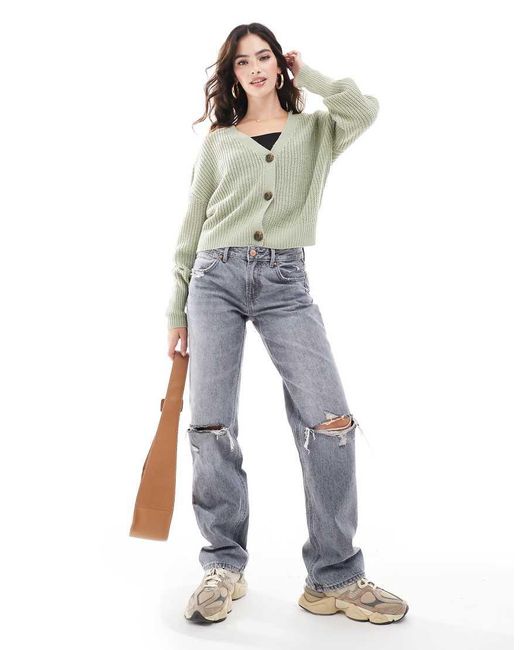 Vero Moda Green Button Through Chunky Rib Cardigan