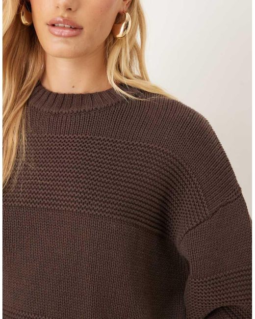 Gina Tricot Brown Crew Neck Textured Stripe Stitch Chunky Knitted Sweater