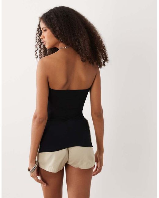 Motel Black Ruched Bandeau Top