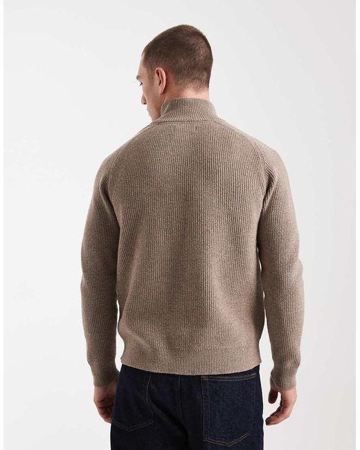 Threadbare Natural Cotton Blend Ribbed 1/4 Zip Jumper for men