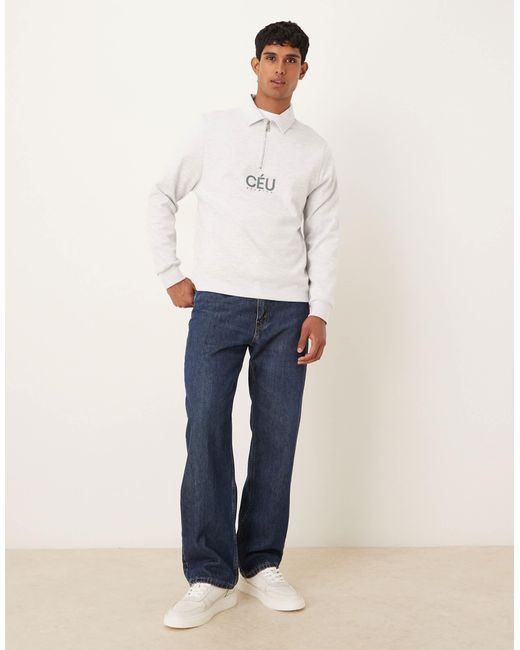 Sweat coupe classique en tissu style néoprène à col zippé avec imprimé - chiné ASOS pour homme en coloris White