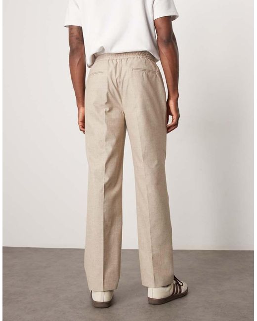 Pantaloni Da Abito Dritti Con Vita Elasticizzata Color Pietra Effetto Mélange di ASOS in Natural da Uomo
