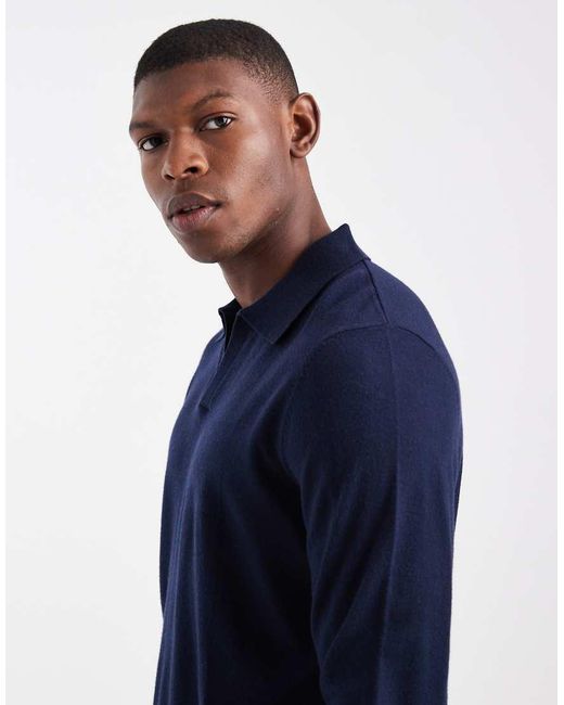 Jersey Con Muesca En El Cuello De Punto De ASOS de hombre de color Blue