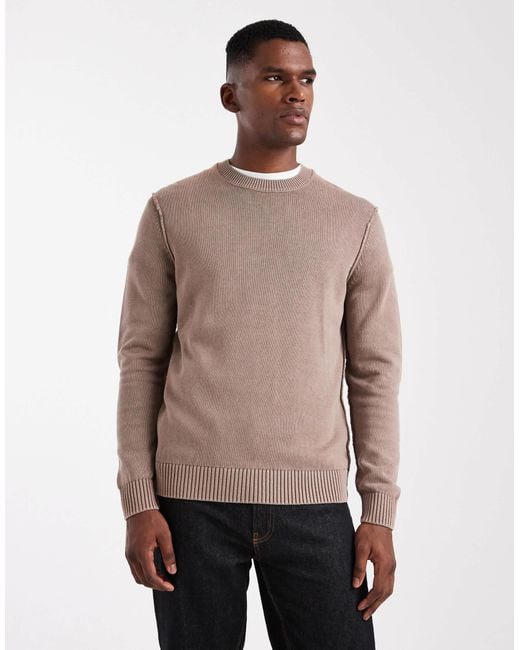Only & Sons Natural Regular Fit Crew Neck Knit Jumper With Exposed Seam for men