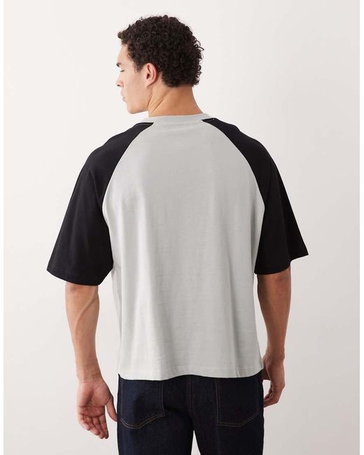 ASOS Gray Boxy Oversized T-shirt With Cut And Sew Paneling And Athletic Graphics for men
