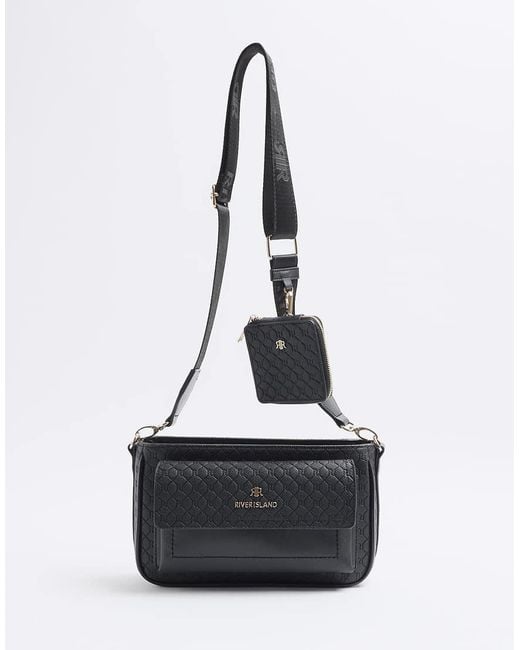 River Island Gray Ri Monogram Utility Cross Body Bag