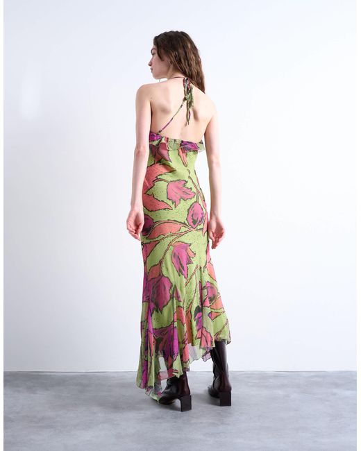 Robe élégante mi-longue à imprimé fleuri avec jupe à godets - rose/vert TOPSHOP en coloris Gray