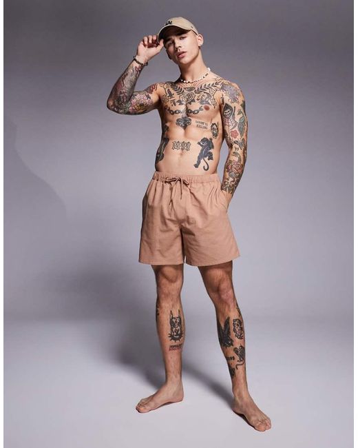 ASOS Halflange Zwemshort Van Seersuckerstof in het Gray voor heren