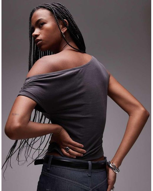 TOPSHOP Top Van Cupro Met Gerimpelde Zijkanten in het Gray