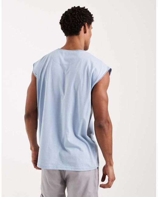 Brave Soul Blue Oversized Tank Singlet for men
