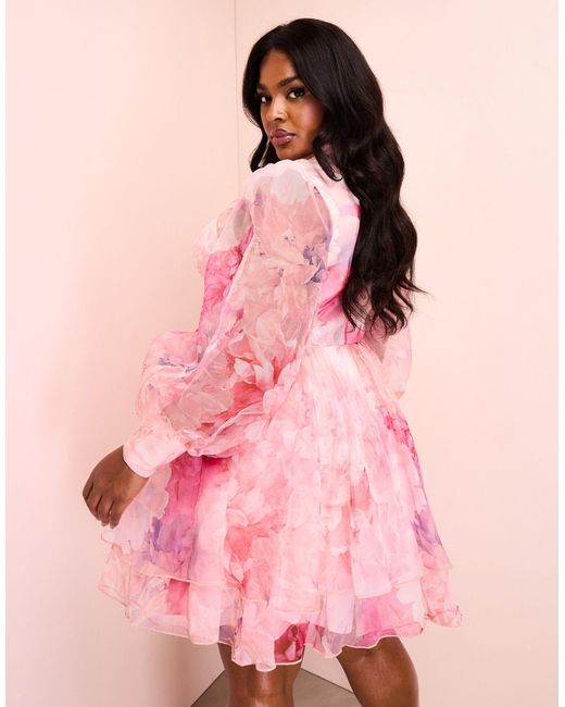 ASOS Pink Curve Organza Swing Dress With Pussybow