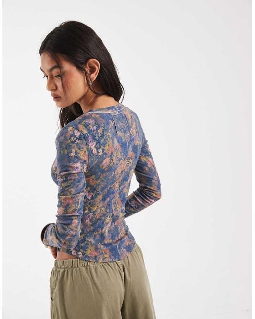 Free People Blue Jamie Henley Long Sleeve Top