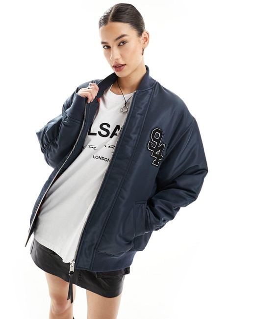 AllSaints Blue Scout Oversized Bomber Jacket With Back Patch