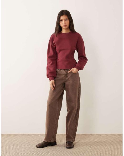 ASOS Red Cinched Detail Rib Insert Sweat