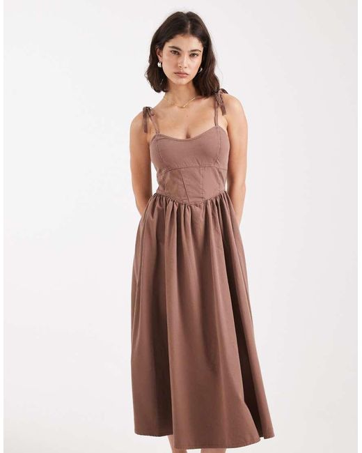 ASOS Brown Denim Ballerina Midi Dress