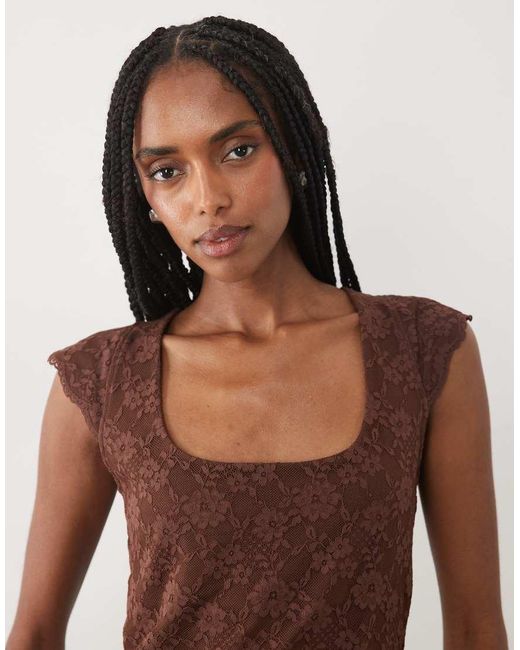 Abercrombie & Fitch Brown Reversible Scoop Neck Lace Top With Removable Bra