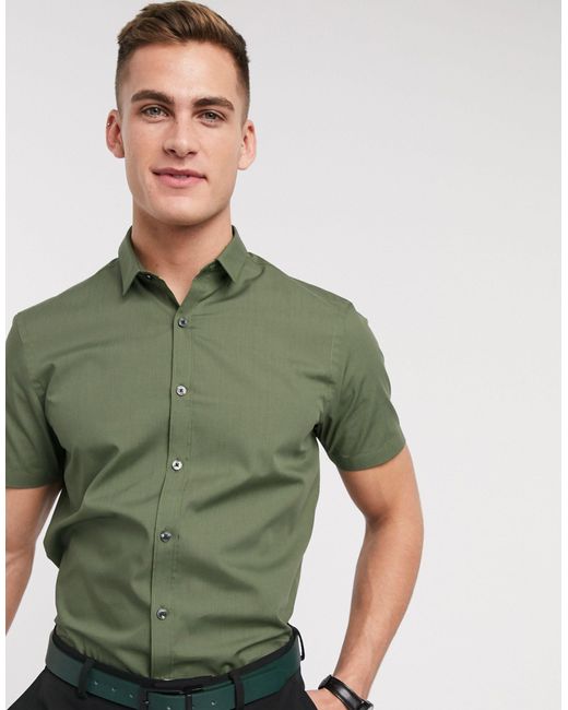 New Look Green Short Sleeve Poplin Shirt for men