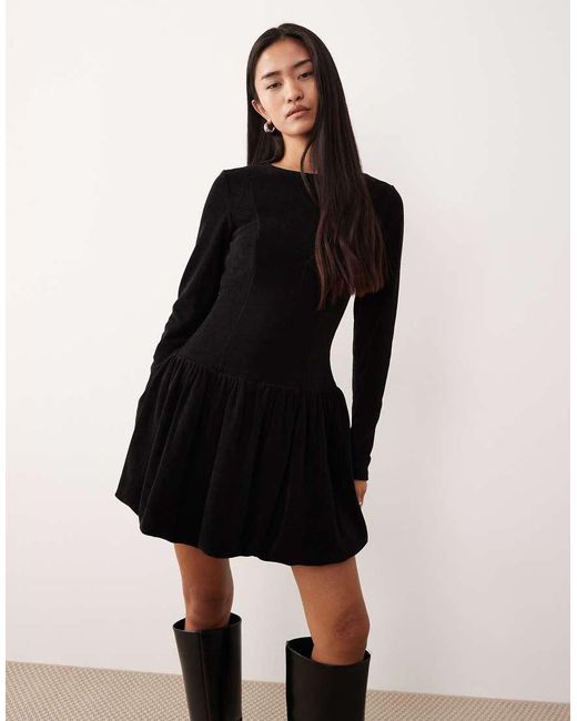 ASOS Black Cord Dropped Waist Bubble Hem Mini