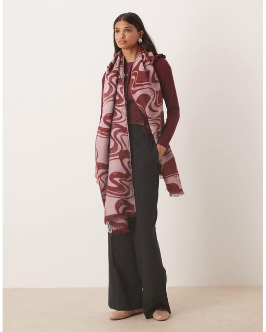 ASOS Red Woven Scarf With Monogram Jacquard Swirl Design