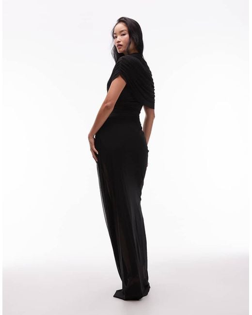 HEIRESS BEVERLY HILLS Black Mesh Overlay Drape Detail Asymmetric Drop Waist Maxi Dress