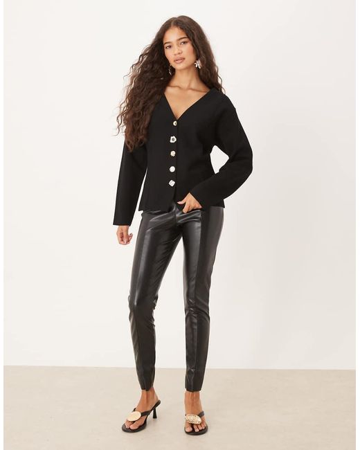 Mango Black Cotton Mix Compact Knit Cardigan With Gold Buttons