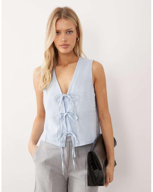 Nobody's Child White Tessa Tie Front Linen Blend Top