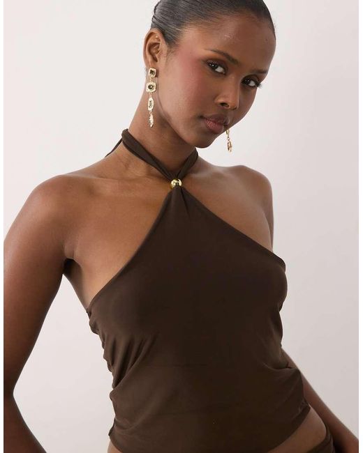 Missy Empire Brown Double Sculpted Slinky Bead Front Halterneck Top Co-ord