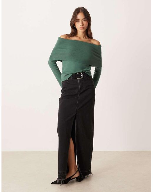 ASOS Green Soft Knit Structured Slim Fit Off The Shoulder Top