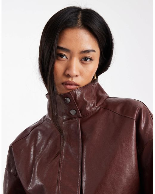 ONLY Brown Faux Leather Bomber Jacket
