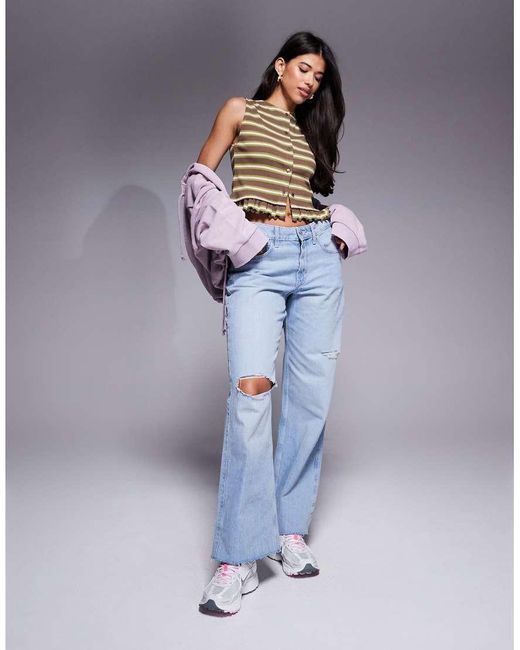 Top Squadrato A Righe Con Volant di ASOS in Brown