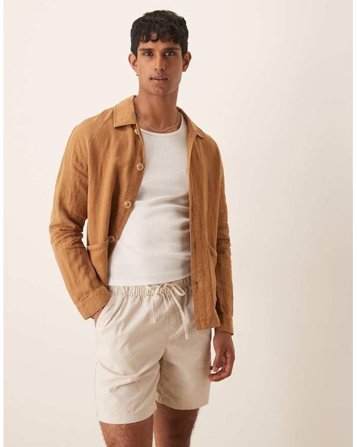 Pantalones Cortos De Largo Medio Y Corte Slim De Mezcla De Lino De -Neutro ASOS de hombre de color Natural