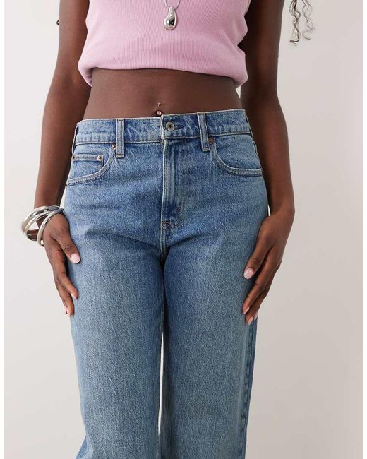 Abercrombie & Fitch Blue High Rise Straight Leg Jeans With Raw Hem