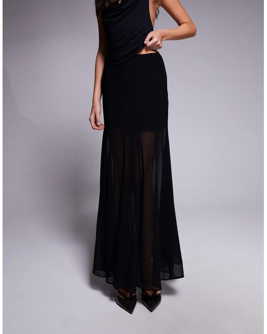 ASOS Blue Sheer And Solid Fishtail Maxi Skirt