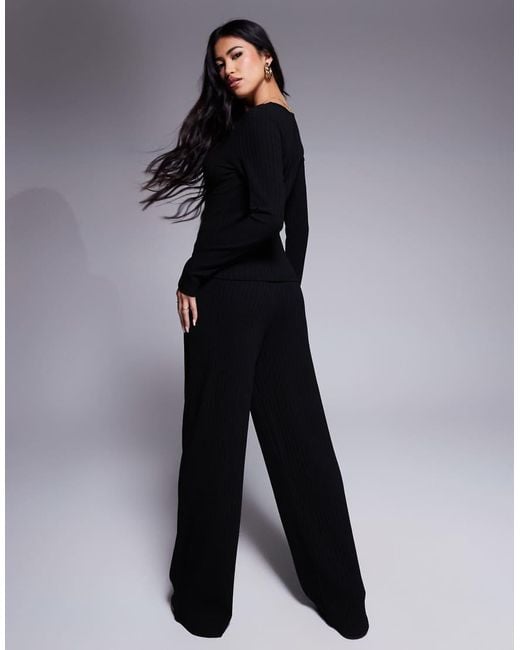ASOS Geribbelde Broek Met Wijde Pijpen in het Black