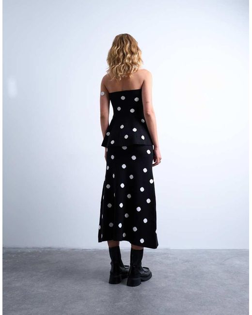 Falda Con Estampado De Lunares De Punto Compacto De (Parte De Un Conjunto) TOPSHOP de color White