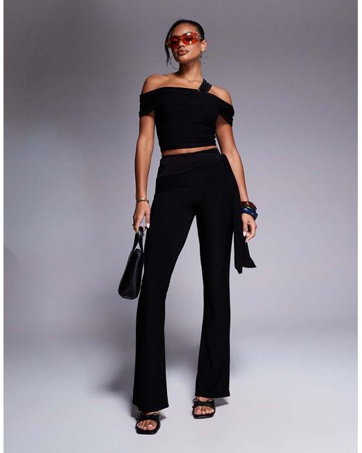 Kaiia Blue Exclusive Double Layered Slinky Asymmetric One Shoulder Gold Hardware Detail Top Co-ord