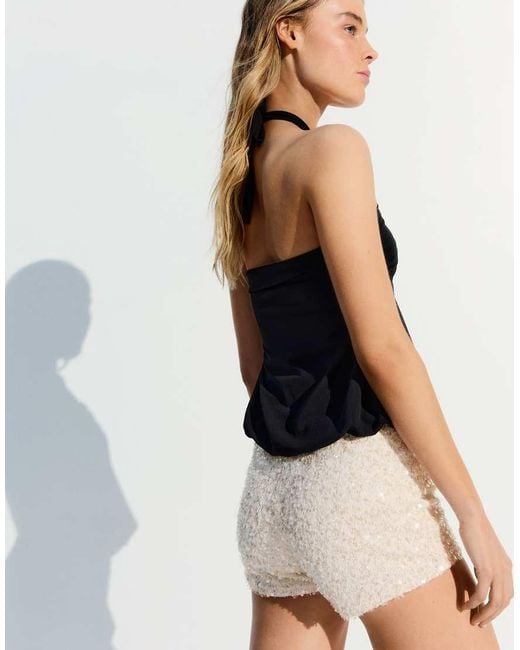 Bershka Red Sequinned Mini Shorts