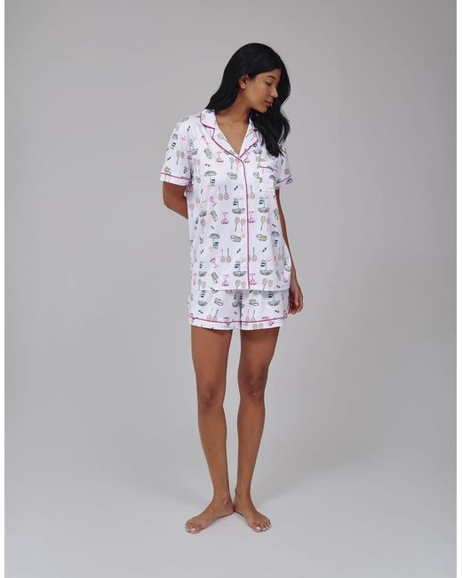 Loungeable White Tennis Graphic Shirt And Short Pj Set