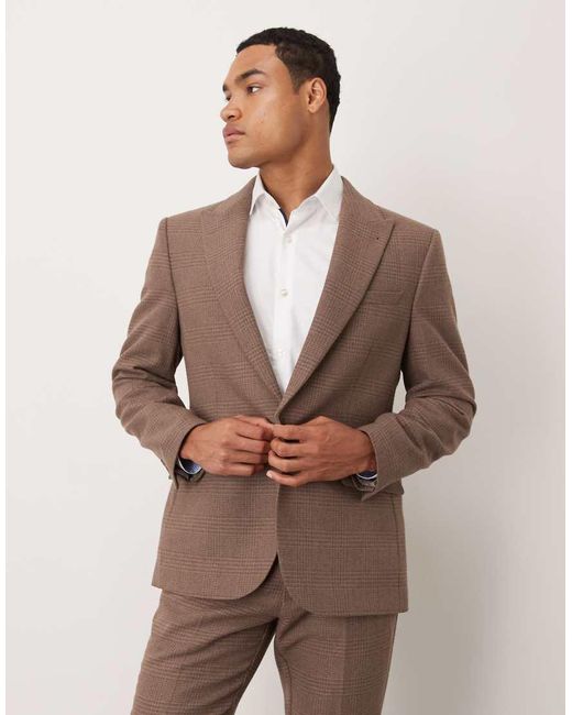 ASOS Brown Slim Wool Mix Suit Jacket for men