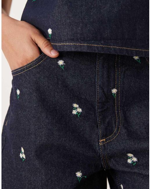 ASOS Blue Dad Short With Embroidered Ditsy Floral Co-ord
