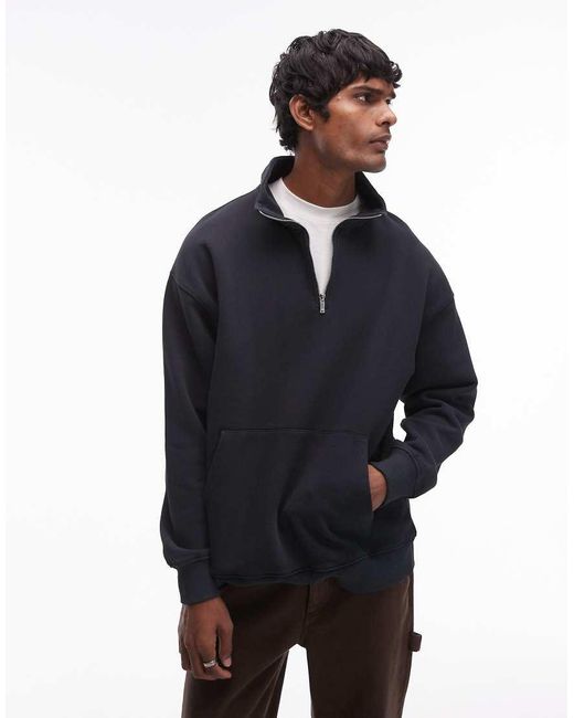 Topman Black Washed 1/4 Zip Sweatshirt for men