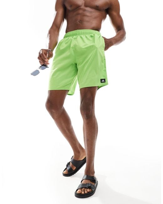 Adidas Originals Green Solid Clx Classic-swim Shorts for men