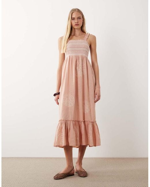 Accessorize Pink Embroidered Maxi Beach Dress With Frill Straps