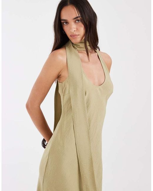 ASOS Metallic Techy Scoop Neck Midi Dress With Scarf