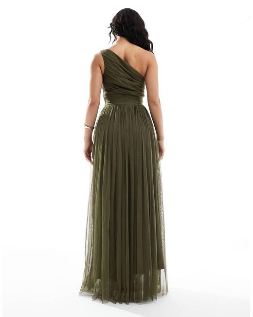 LACE & BEADS Green Bridesmaid One Shoulder Maxi Dress