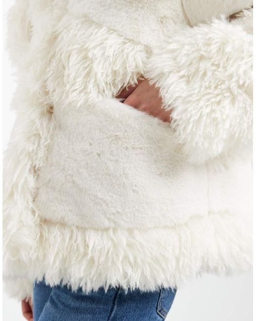 ASOS Natural Faux Fur Patched Coat