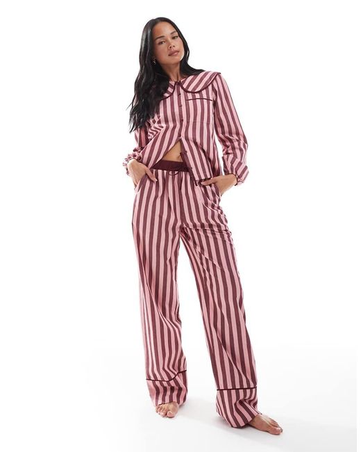 Threadbare Red Button Down Pyjamas With Collar